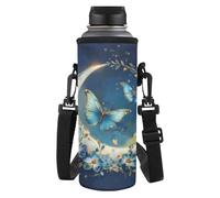 HUGS IDEA Portabottiglie regolabile con tracolla per acqua per esterni, Luna Farfalla Blu, L, Organizer per borse
