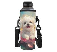 HUGS IDEA Portabottiglie regolabile con tracolla per acqua per esterni, Simpatico cagnolino., L, Organizer per borse