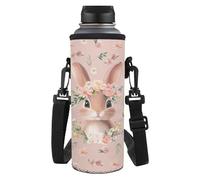 HUGS IDEA Portabottiglie regolabile con tracolla per acqua per esterni, Simpatico coniglietto., L, Organizer per borse