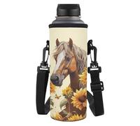 HUGS IDEA Portabottiglie regolabile con tracolla per bottiglia d'acqua per bambini a scuola, Cavallo di girasole, L, Organizer per borse