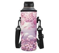 HUGS IDEA Portabottiglie regolabile con tracolla per bottiglia d'acqua per bambini a scuola, Gatto Bianco Fiori Di Cili, L, Organizer per borse