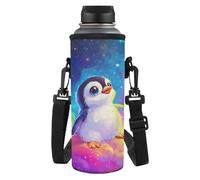 HUGS IDEA Portabottiglie regolabile in poliestere con tracolla per ragazze, Pinguino Galaxy, L, Organizer per borse