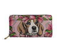 HUGS IDEA, portafoglio lungo da donna e ragazza con un adorabile cucciolo di cane e fiori, porta carte di credito, chiusura a cerniera, Beagle., Taglia unica, Portafoglio da viaggio