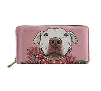 HUGS IDEA, portafoglio lungo da donna e ragazza con un adorabile cucciolo di cane e fiori, porta carte di credito, chiusura a cerniera, American?pit Bull Terrier, Taglia unica, Portafoglio da viaggio