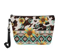 HUGS IDEA Sacchetto cosmetico del cuoio dell'unità di elaborazione delle donne della borsa di, Navajo Aztec Girasole Marrone Mucca Pattern