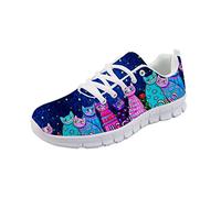 HUGS IDEA Scarpe da corsa sportive da donna in schiuma piatta leggera cuscino d'aria scarpe da ginnastica in rete, infermiera cane fenicottero teschio gatto, Gatto notturno stellato, 37 EU