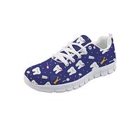 HUGS IDEA Scarpe da tennis leggere da donna con stampa dentale Air Mesh, Cartone animato Dente Navy, 39 EU