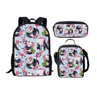 HUGS IDEA Set di 3 zaini per la scuola per bambini, per scuola primaria, media, per libri, libri, zaini, set da 3 pezzi, Grazioso panda floreale