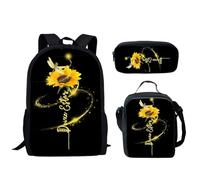 HUGS IDEA Set di 3 zaini per la scuola per ragazze e ragazzi e bambini in età prescolare e astuccio per il pranzo, Libellula Girasole