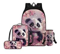 HUGS IDEA Set di 4 zaini per bambini per ragazze 4-6 6-8 borsa per libri scolastici e portapranzo carino borsa per libri, Simpatico Panda Cherry Blossom, Taglia unica, Zaini