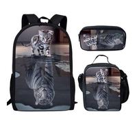 HUGS IDEA Set di zaini per la scuola elementare per ragazze, con borsa termica per il pranzo, Simpatico gatto divertente.
