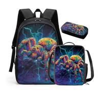 HUGS IDEA Set di zaino per bambini e ragazzi, 3 pezzi, con borsa termica per il pranzo e astuccio, Ragno Fulmine