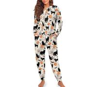 HUGS IDEA Set pigiama da donna a maniche lunghe con pantaloni 2 pezzi, Ragnatela gatto nero, S