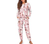 HUGS IDEA Set pigiama da donna a maniche lunghe con pantaloni 2 pezzi, Simpatico gatto zucca, S
