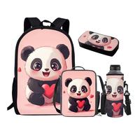 HUGS IDEA Set zaino per ragazze con portapranzo per bambini, borsa per la scuola per ragazze, 4 pezzi, Simpatico panda, Taglia unica, Zaini