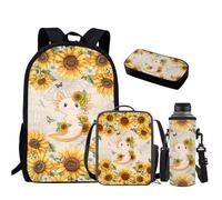 HUGS IDEA Set zaino per ragazze con portapranzo per bambini, borsa per la scuola per ragazze, 4 pezzi, Axolotl Girasole, Taglia unica, Zaini