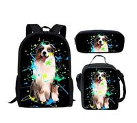 HUGS IDEA Zaini scolastici per ragazze adolescenti zaino con borsa per il pranzo e astuccio per bambini 3 in 1 set di borse per la scuola, Australian Shepherd Aussie Dog
