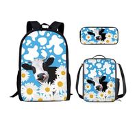 HUGS IDEA Zaini scolastici per ragazze adolescenti zaino con borsa per il pranzo e astuccio per bambini 3 in 1 set di borse per la scuola, Mucca Daisy