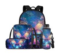 HUGS IDEA Zaino carino per ragazze 4 in 1 borsa per libri scolastici per scuola elementare media 43 cm, Galassia farfalla, Taglia unica, Zaini