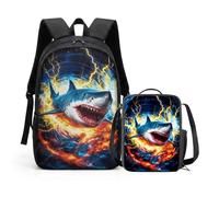 HUGS IDEA Zaino Galaxy con borsa per il pranzo, set di borse scolastiche per bambini e ragazzi, Squalo ful