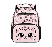 HUGS IDEA Zaino per bambini da 2 a 4 bambini, borsa per libri per scuola prescolare carina 34 cm con tasche frontali, Gatto con fiocco