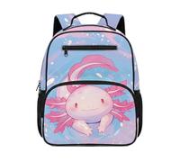 HUGS IDEA Zaino per bambini da 2 a 4 bambini, borsa per libri per scuola prescolare carina 34 cm con tasche frontali, Axolotl pastello