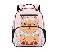 HUGS IDEA Zaino per bambini da 2 a 4 bambini, borsa per libri per scuola prescolare carina 34 cm con tasche frontali, Capibara Floreale