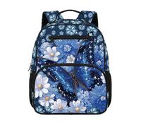 HUGS IDEA Zaino per bambini da 2 a 4 bambini, borsa per libri per scuola prescolare carina 34 cm con tasche frontali, Farfalla blu.