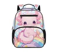 HUGS IDEA Zaino per bambini da 2 a 4 bambini, borsa per libri per scuola prescolare carina 34 cm con tasche frontali, Stampa Axolotl