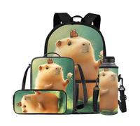 HUGS IDEA Zaino per bambini per ragazze, 4 pezzi, con borsa per il pranzo, portapenne, custodia per bottiglia d'acqua, Simpatico porcellino d'India., Taglia unica, Zaini
