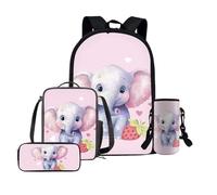 HUGS IDEA Zaino per bambini per ragazze Zaino per la scuola per bambini Set 4 in 1 con borsa per il pranzo Set di borsa per la scuola, Grazioso elefante., Taglia unica, Zaini