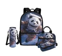 HUGS IDEA Zaino per bambini per ragazzi 4 pezzi scuola Bookbag con borsa per il pranzo per ragazzi borsa scuola, Panda spaziale, Taglia unica, Zaini