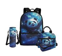 HUGS IDEA Zaino per bambini per ragazzi 4 pezzi scuola Bookbag con borsa per il pranzo per ragazzi borsa scuola, Panda fresco, Taglia unica, Zaini