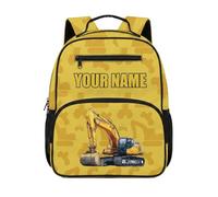 HUGS IDEA Zaino per bambini personalizzabile per bambini 2-4 Bookbag personalizzato per asilo nido scuola materna 13.5 pollici, Escavatore