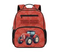 HUGS IDEA Zaino per bambini personalizzabile per bambini 2-4 Bookbag personalizzato per asilo nido scuola materna 13.5 pollici, Trattore Rosso