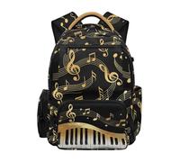 HUGS IDEA Zaino per ragazze 17 pollici scuola zaino con tasca frontale multi-scomparto bookbag per studenti 5-16 anni, Note musicali.