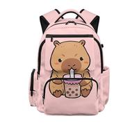 HUGS IDEA Zaino per ragazze carino Bookbag per la scuola con tasca frontale con cerniera per ragazze 5-16 anni, Boba Capibara