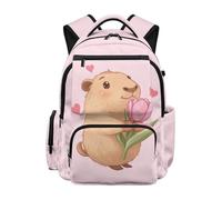HUGS IDEA Zaino per ragazze carino Bookbag per la scuola con tasca frontale con cerniera per ragazze 5-16 anni, Tulipano Capibara