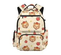 HUGS IDEA Zaino per ragazze carino Bookbag per la scuola con tasca frontale con cerniera per ragazze 5-16 anni, Mela Capibara Beige