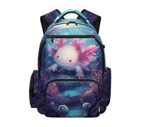 HUGS IDEA Zaino per ragazze, leggero, con cinghie imbottite, per bambini dai 6 ai 12 anni, per il rientro a scuola elementare, Axolotl oceano