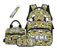 HUGS IDEA Zaino per ragazzi con portapranzo da 43,2 cm, impermeabile, borsa per libri scolastici, astuccio portachiavi 4 in 1, Fossili