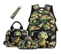 HUGS IDEA Zaino per ragazzi con portapranzo da 43,2 cm, impermeabile, borsa per libri scolastici, astuccio portachiavi 4 in 1, Dinosauro mimetico