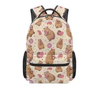 HUGS IDEA Zaino scolastico per bambini per ragazze e adolescenti, leggero, con tasche multiple e tasche laterali in rete per la scuola, Capibara Ciambella