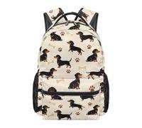 HUGS IDEA Zaino scolastico per bambini per ragazze e adolescenti, leggero, con tasche multiple e tasche laterali in rete per la scuola, Motivo bassotto