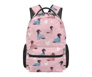 HUGS IDEA Zaino scolastico per bambini per ragazze e adolescenti, leggero, con tasche multiple e tasche laterali in rete per la scuola, Bassotto accogliente