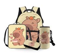 HUGS IDEA Zaino scolastico per ragazze, 38,1 cm, con portapranzo, custodia per bottiglia, Capibara, Taglia unica, Zaini
