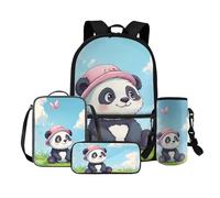 HUGS IDEA Zaino scolastico per ragazze 4-6 6-8 8-10 10-12 borsa per la scuola per bambini 4 in 1 set di zaini per la scuola, Simpatico panda, Taglia unica, Zaini