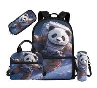 HUGS IDEA Zaino scolastico per ragazzi Bool Bag per scuola elementare ragazzi 4 pezzi set di borse per la scuola per ragazzi 8-10, Panda spaziale, Taglia unica, Zaini