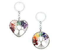 Hugwish 2pcs Albero Della Vita Portachiavi, Portachiavi L Albero Della Vita In Pietra Naturale A 7 Chakra Per Amanti Amici Madri