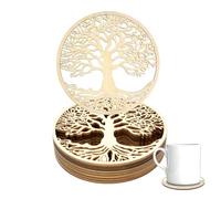 Hugwish Set Di 24 Sottobicchieri Fiore Della Vita Per La Meditazione (10 X 10 Cm), fiore della vita legno di betulla, fiore della vita da parete (24, 10cm)